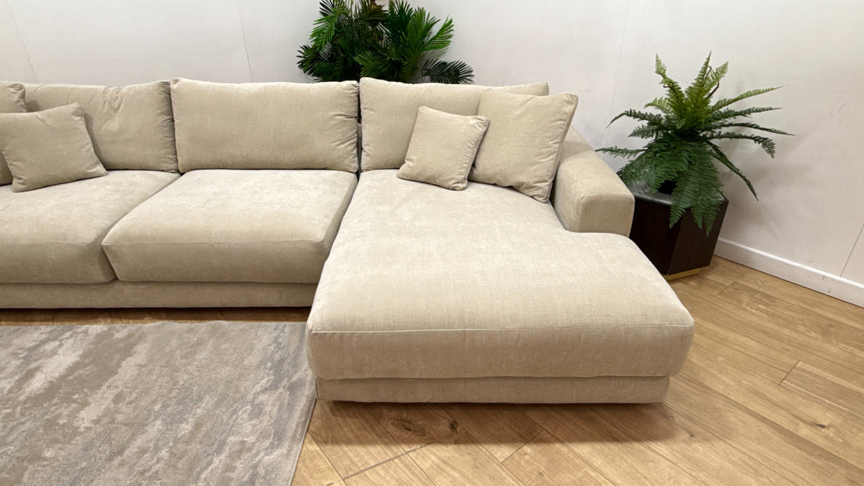 Sofology Amalfi Fabric 4 Seater Chaise in Vintage Chenille Natural