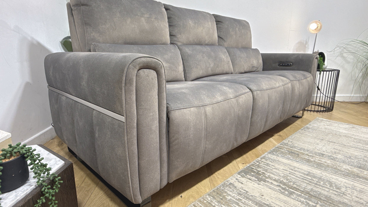 Sofology Ravello Fabric 3 Seater Power Recliner/Headrest in Lifestyle Flecked Mocha