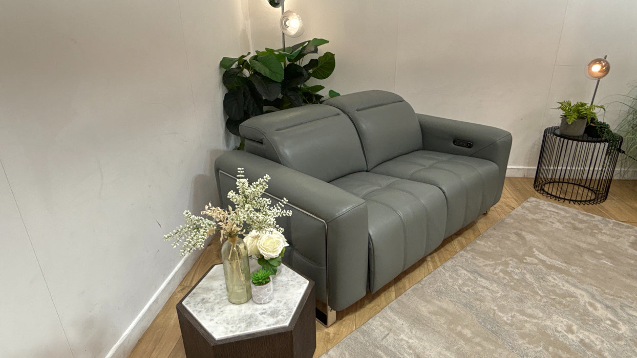 Sofology Marvella Leather 2 Seater Power Recliner in Trusty Sheen Granite Teal