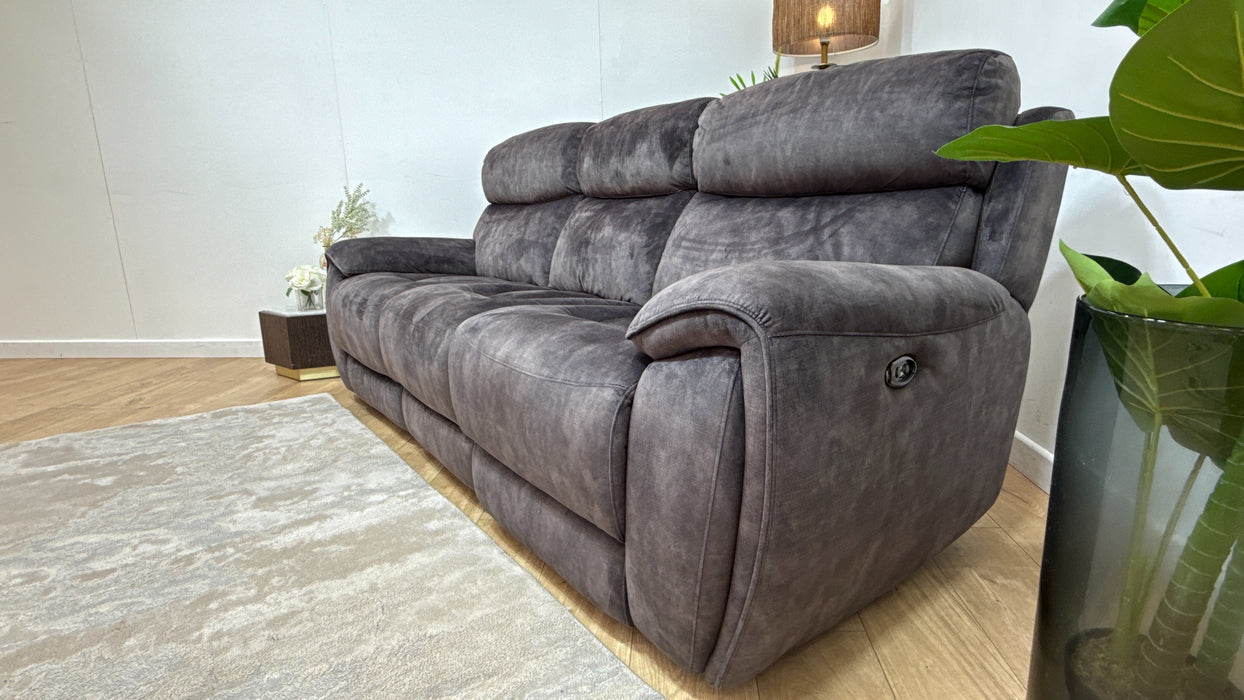 Sofology Radleigh Fabric 3 Seater Power Recliner x 3 in Washed Velvet Charcoal