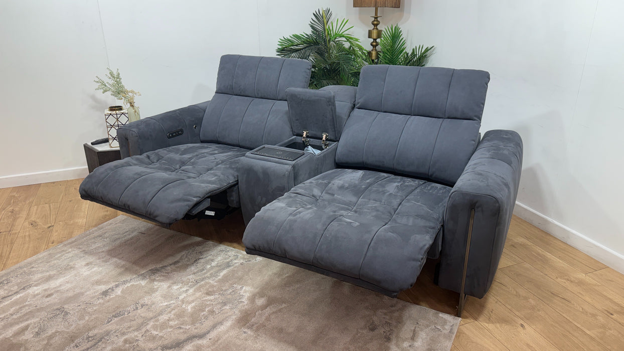 Sofology Paramount Fabric 2.5 Seater Console Power Recliner/Headrest Heated Seats Speakers in Lifestyle Nubuck Feel Charcoal
