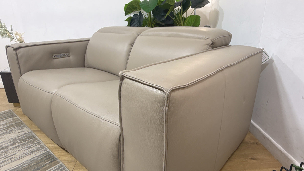 Sofology Horizon Leather 2 Seater Power Recliner/Headrest in Trusty Embossed Stone