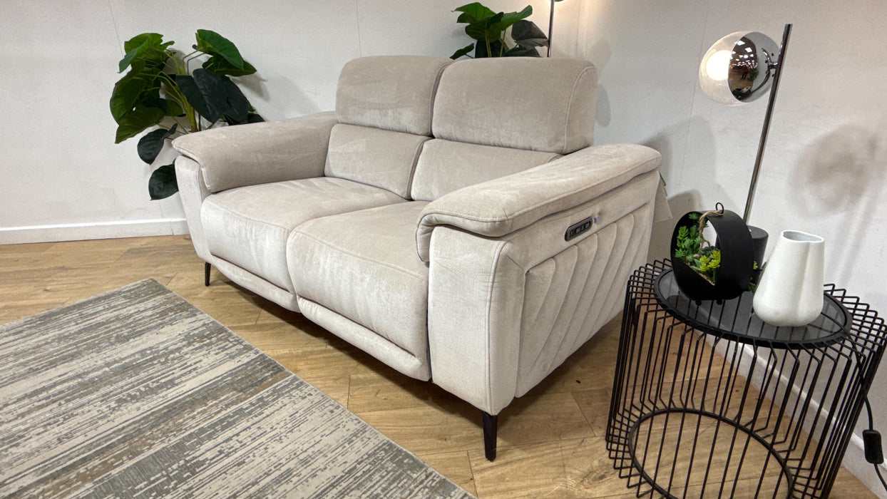 Sofology Fratelli Fabric 2 Seater Power Recliner/Headrest in Lifestyle Flecked Stone
