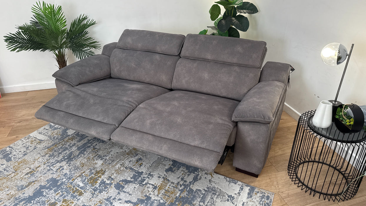 Sofology Benz Fabric 3 Seater Power Recliner/Headrest in Lifestyle Flecked Mocha