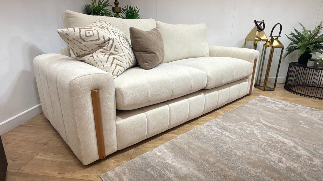 Sofology Soho Fabric 4 Seater Light Wood Trim in Micro Boucle Natural/Natural Mix