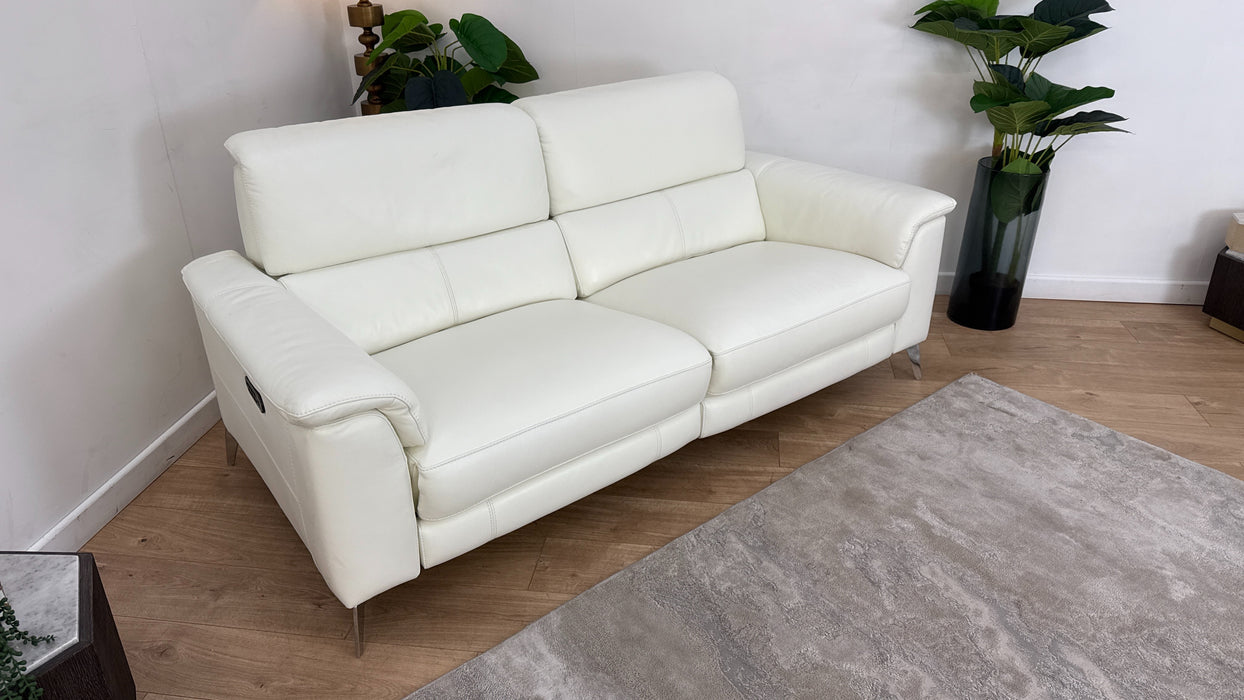 Sofology Illinois Leather 3 Seater Power Recliner/Headrest in Trusty Soft Sheen White