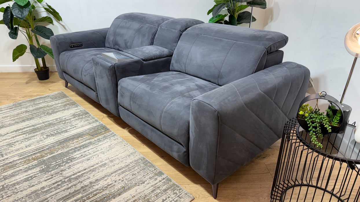 Sofology Allure Fabric 2.5 Seater Screen Console Power Recliner/Headrest Heated Seats Lumbar Speakers in Lifestyle Nubuck Feel Charcoal