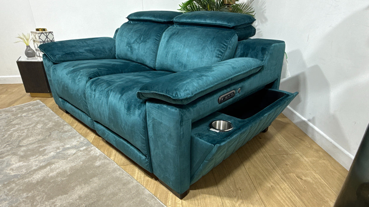 Sofology Benz Fabric 2 Seater Power Recliner/Headrest Heated Seat in Heritage Velvet Teal
