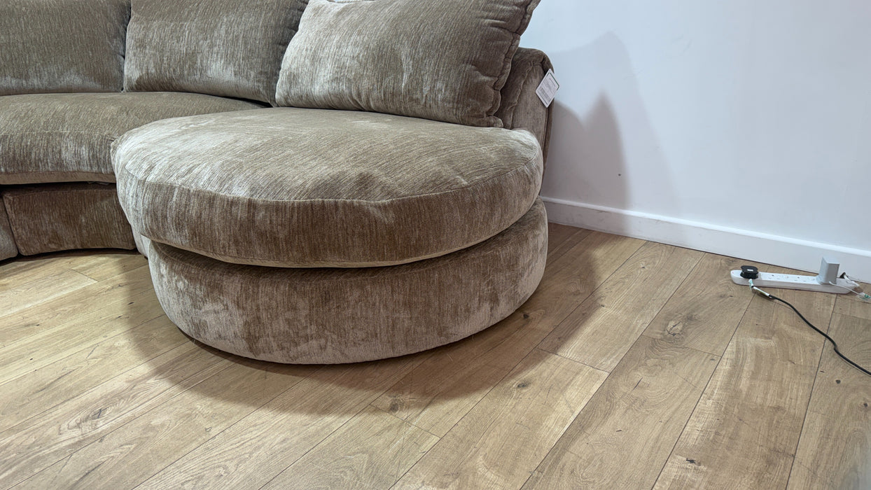 Sofology Lustre Fabric 3 Corner 1.5 Chaise Feather Flex Seats in Luxury Plush Chenille Fawn Mix