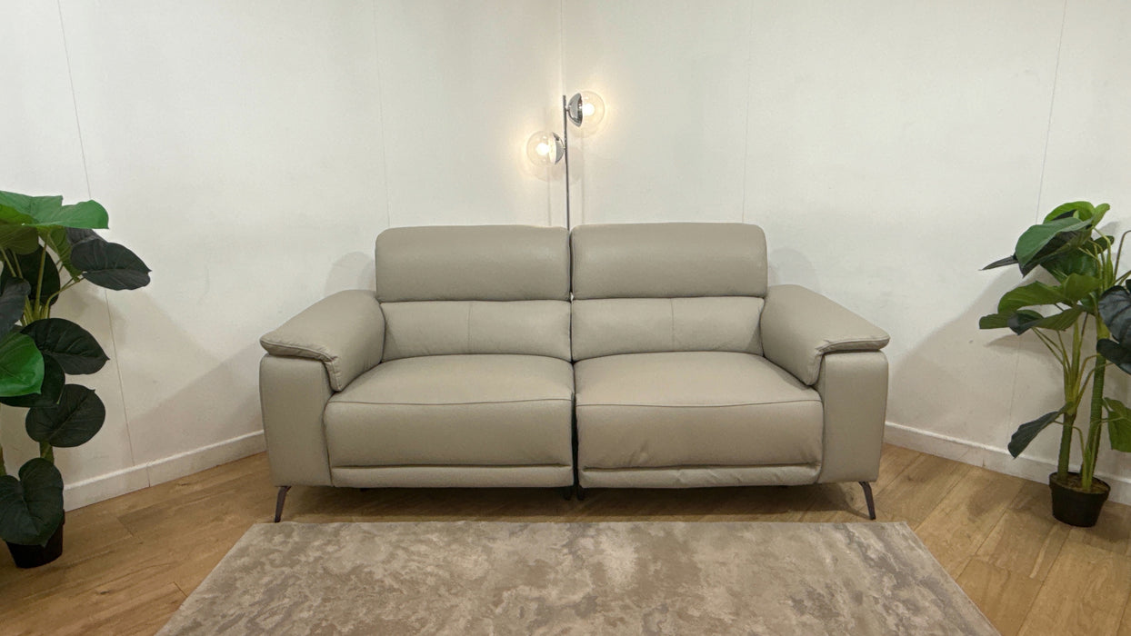 Sofology Fratelli Leather 2.5 Seater Power Recliner/Headrest in Trusty Embossed Light Grey