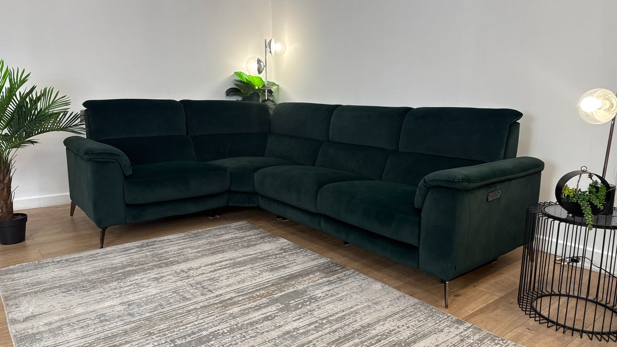 Sofology Illinois Fabric 1 Corner 2 Power Recliner/Heaadrest in Lifestyle Mottled Dark Green