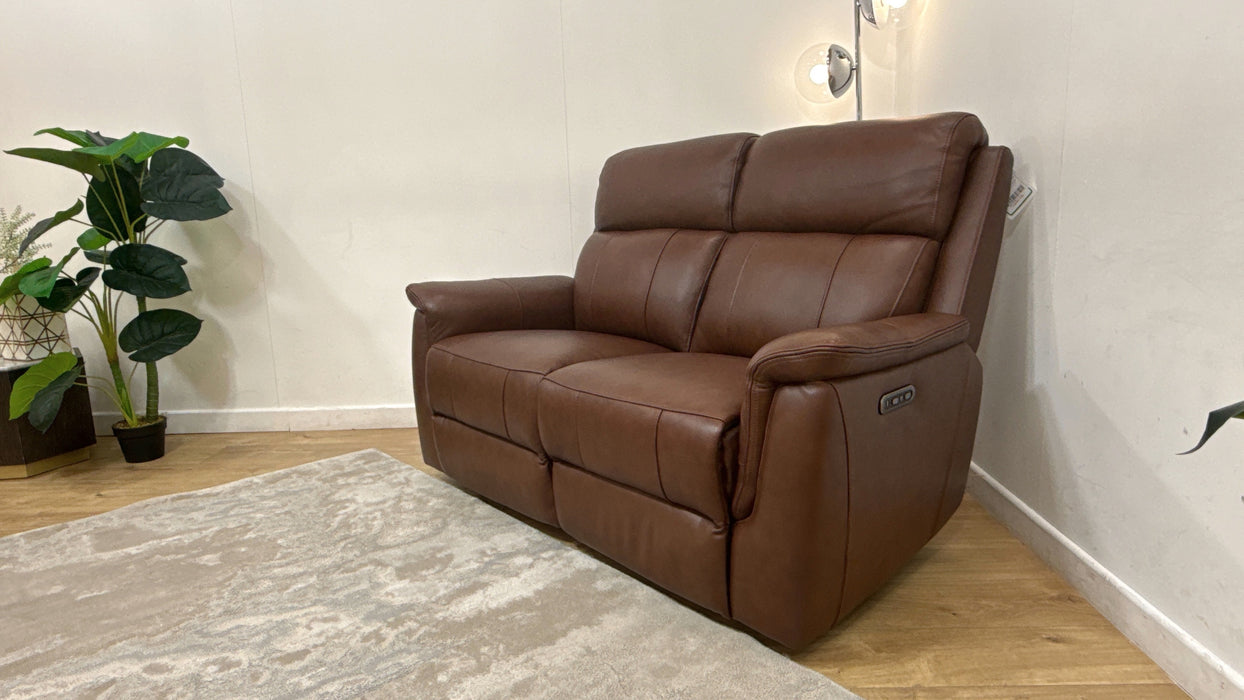 Sofology Bradie Leather 2 Seater Power Recliner/Headrest in Trusty Embossed Chestnut