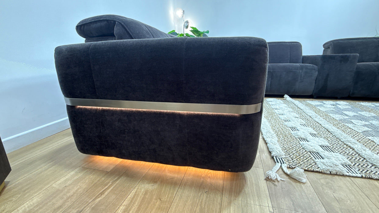 Sofology Lumiere Fabric 3 Corner 3 Console Power Recliner/Headrest Heated Seats in Relaxed Chenille Raisinric