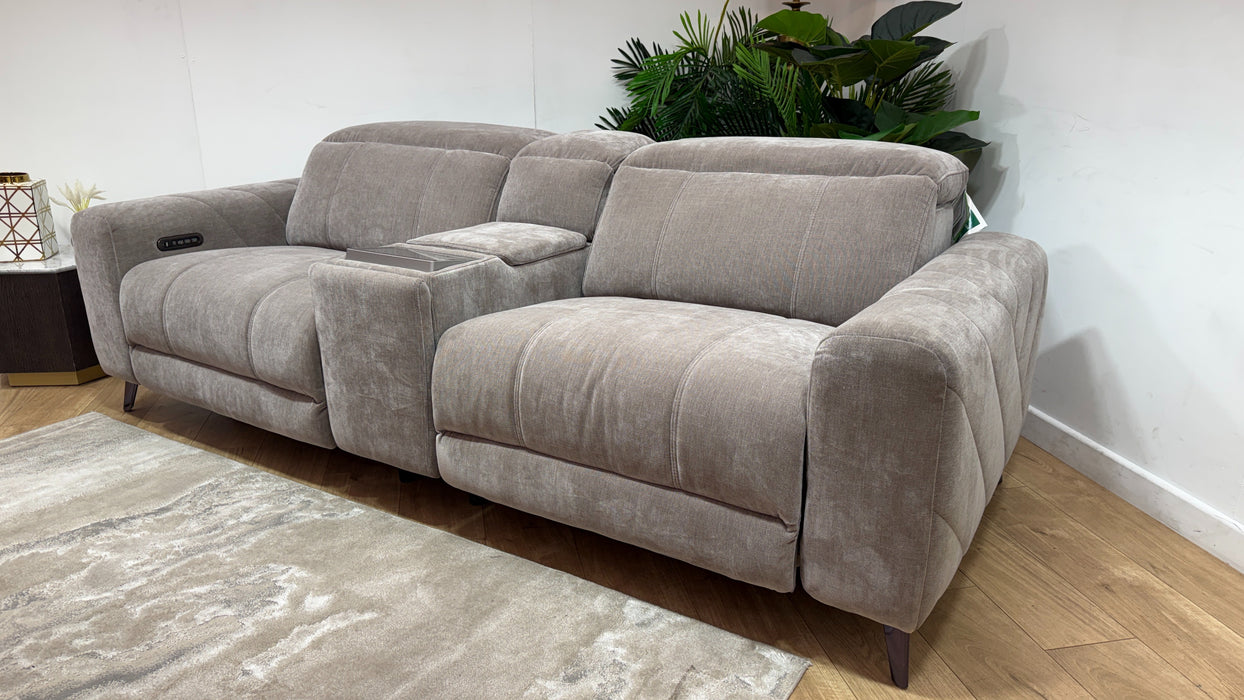 Sofology Allure Fabric 2.5 Seater Screen Console Power Recliner/Headrest Heated Seats Lumbar Speakers in Relaxed Chenille Nutmeg