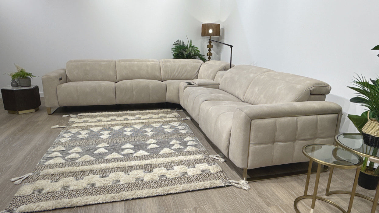 Sofology Marvella Fabric 3 Corner Console 3 Power Recliner/Headrest in Lifestyle Flecked Ivory