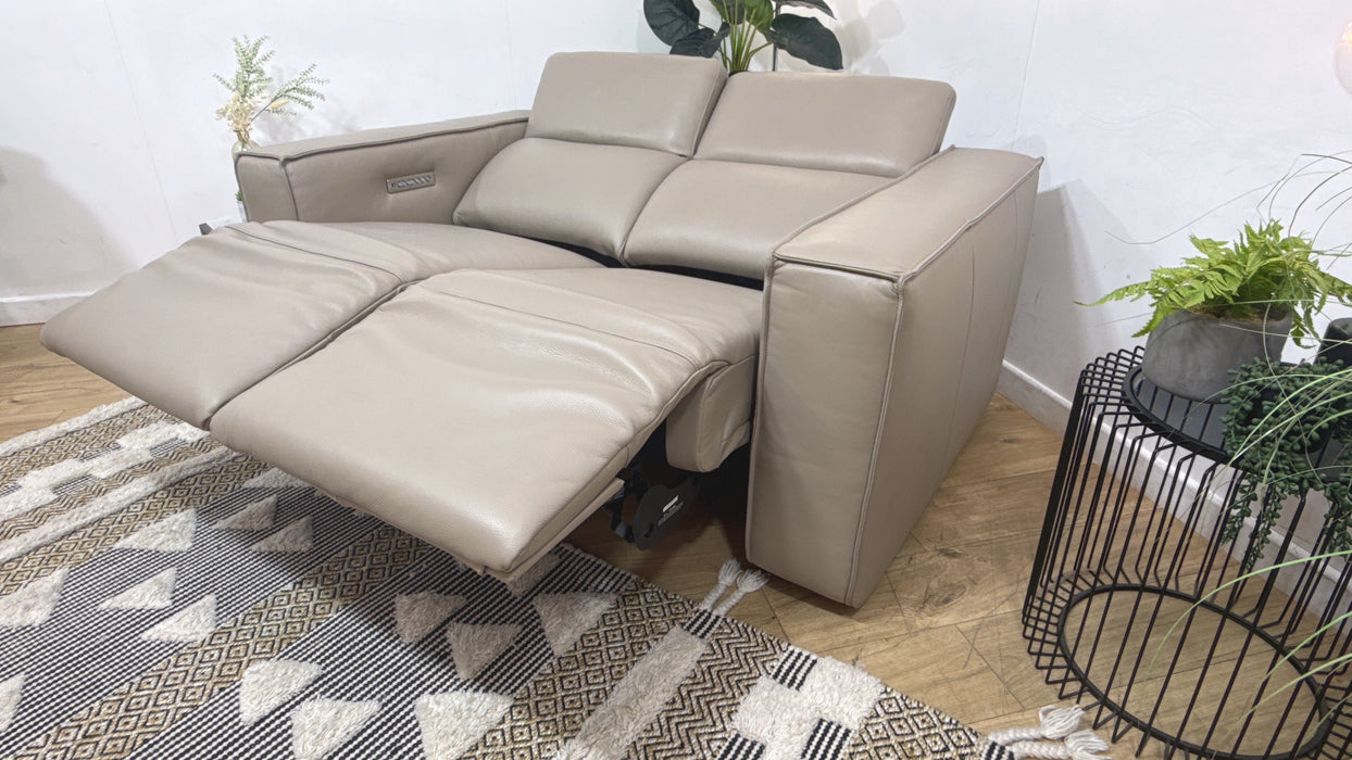 Sofology Horizon Leather 2 Seater Power Recliner/Headrest in Trusty Embossed Stone