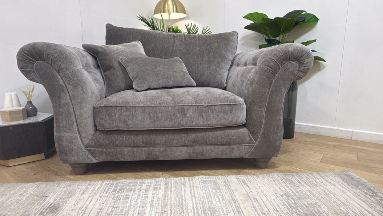 Sofology Highgrove Fabric Loveseat Full Back Extra Flex in Luxury Deep Pile Chenille Grey