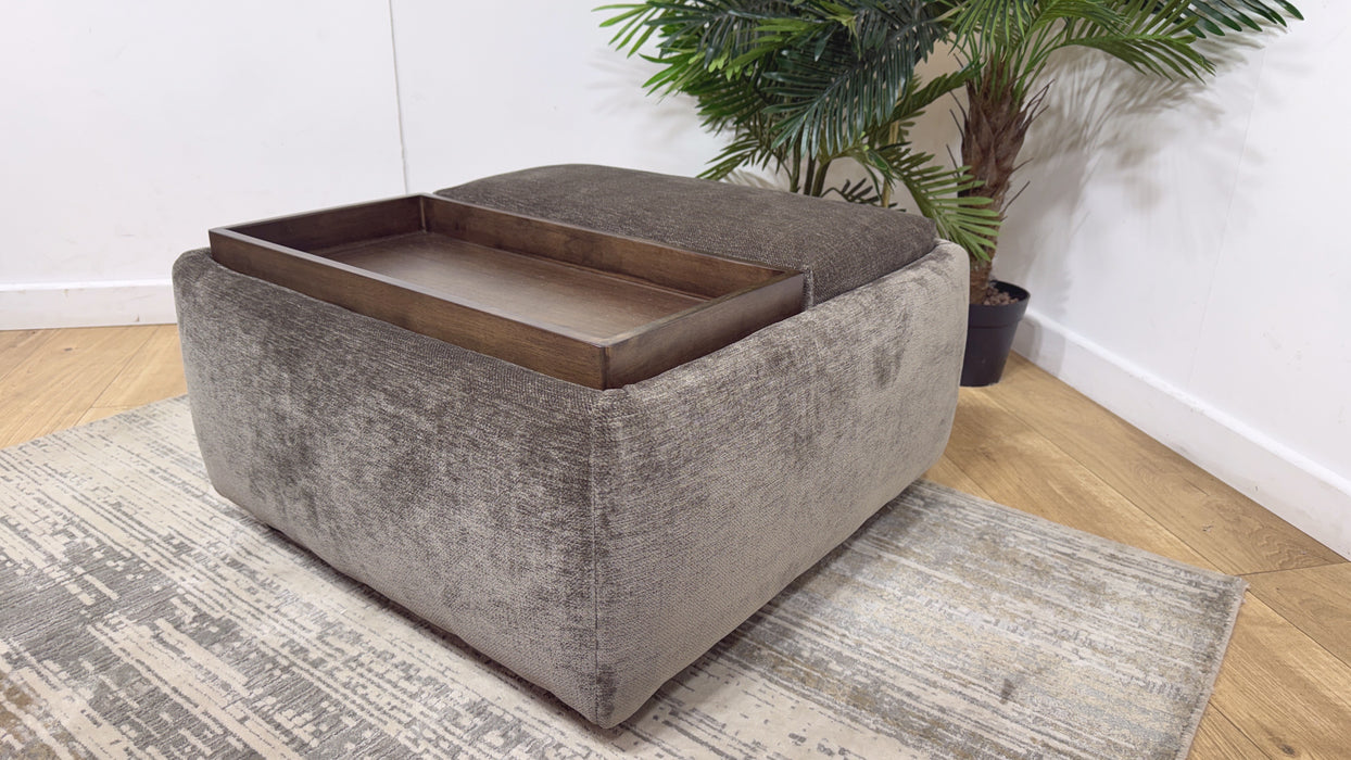 Sofology Rowen Designer Footstool in Luxury Deep-Pile Chenille Mole All Over