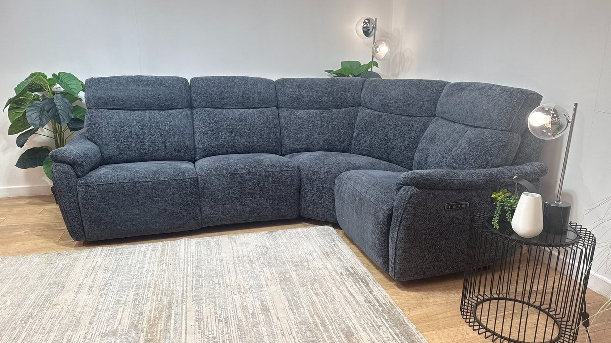 Sofology Parker Fabric 3 Corner 1 Power Recliner/Headrest in Hopsack Chenille Midnight