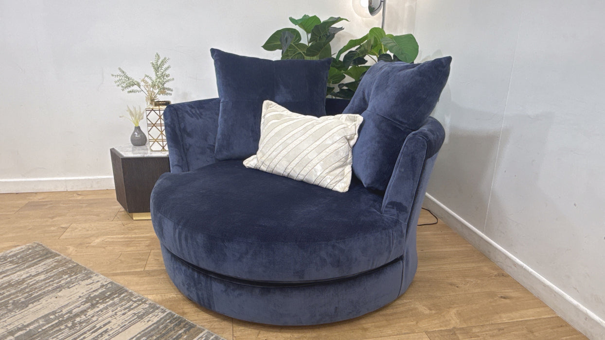 Sofology Oscar Fabric Large Swivel Chair in Fine Textured Chenille Denim Mix