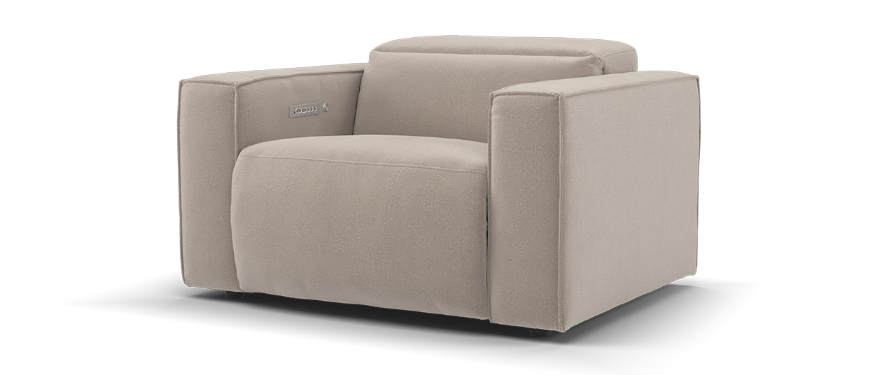 Sofology Horizon Fabric Loveseat Power Recliner/Headrest Heated Seat in Flecked Nutmeg