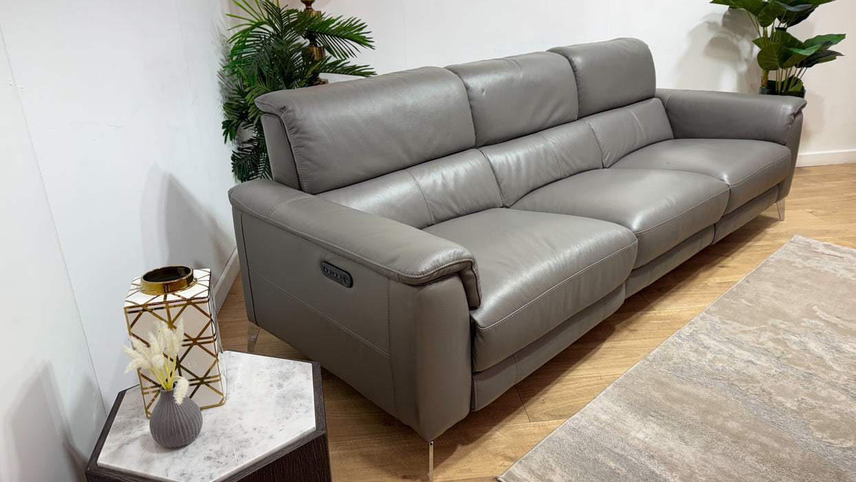 Sofology Illinois Leather 4 Seater Split Power Recliner/Headrest in Trusty Soft Sheen Fossil Grey