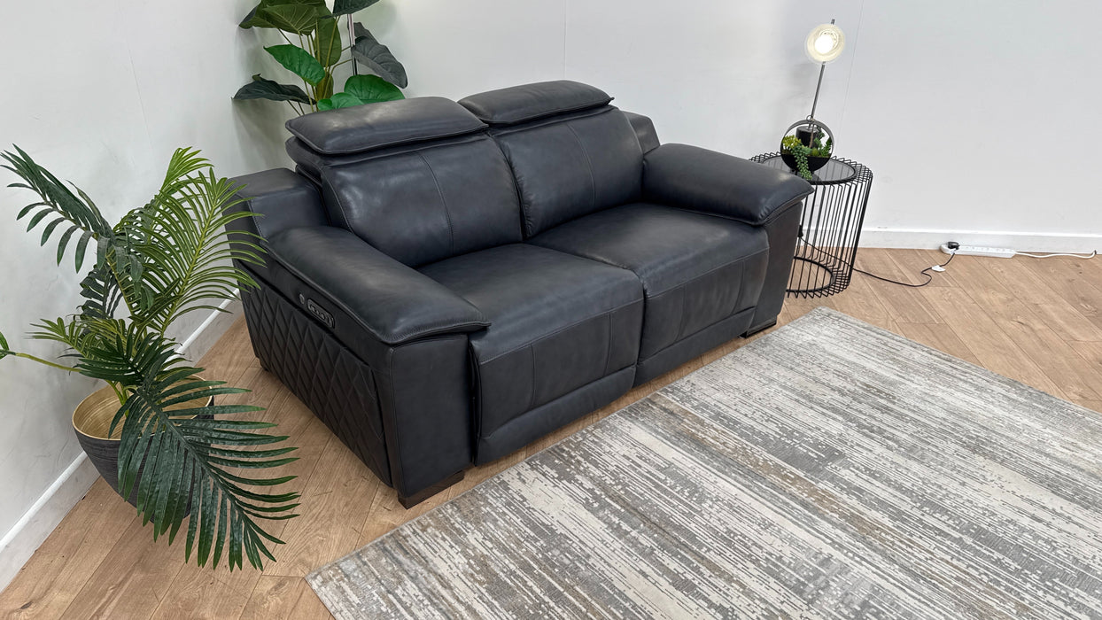Sofology Benz Leather 2 Seater Power Headrest/Recliner Heated Seat in Trusty Sheen Navy
