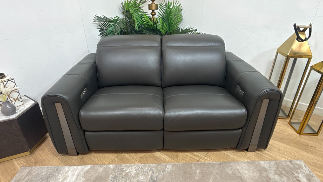 Sofology Kingsbridge Leather 2 Seater Power Recliner in Trusty Embossed Charcoal