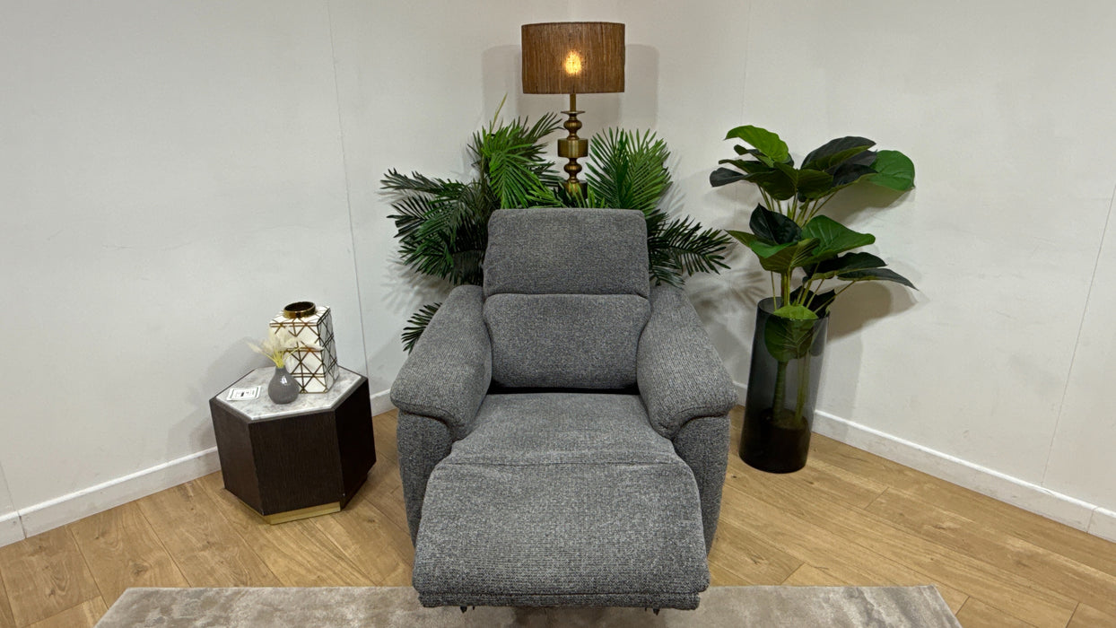 Sofology Ripley Fabric Chair Power Recliner/Headrest Heated Seat Lumbar Support in Woven Textured Charcoal