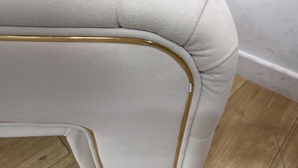 Sofology Oscar Fabric Large Bench Footstool Gold Trim in Super Matt Velvet Ecru
