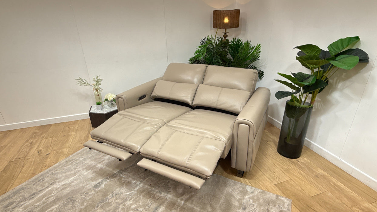 Sofology Ravello Leather 2 Seater Power Recliner/Headrest Lumbar in Trusty Embossed Stone