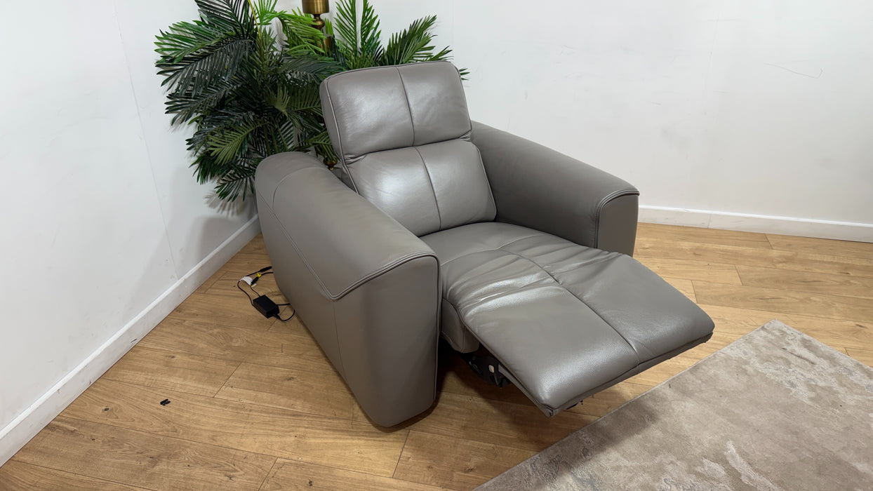 Sofology Riviera Leather Chair Power Recliner/Headrest in Trusty Embossed Elephant