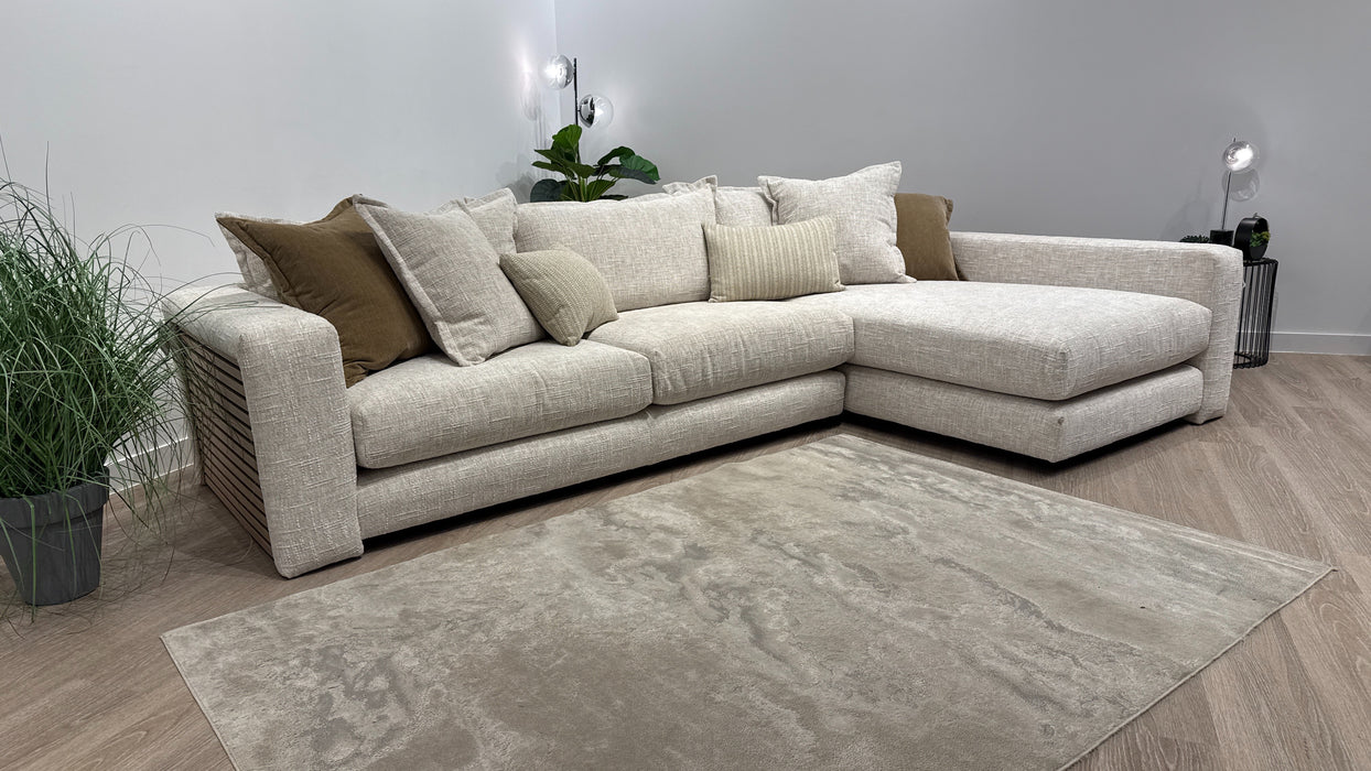 Sofology Cove Fabric Grande Chaise Light Wood Panel in Artisan Chenille Ecru Mix