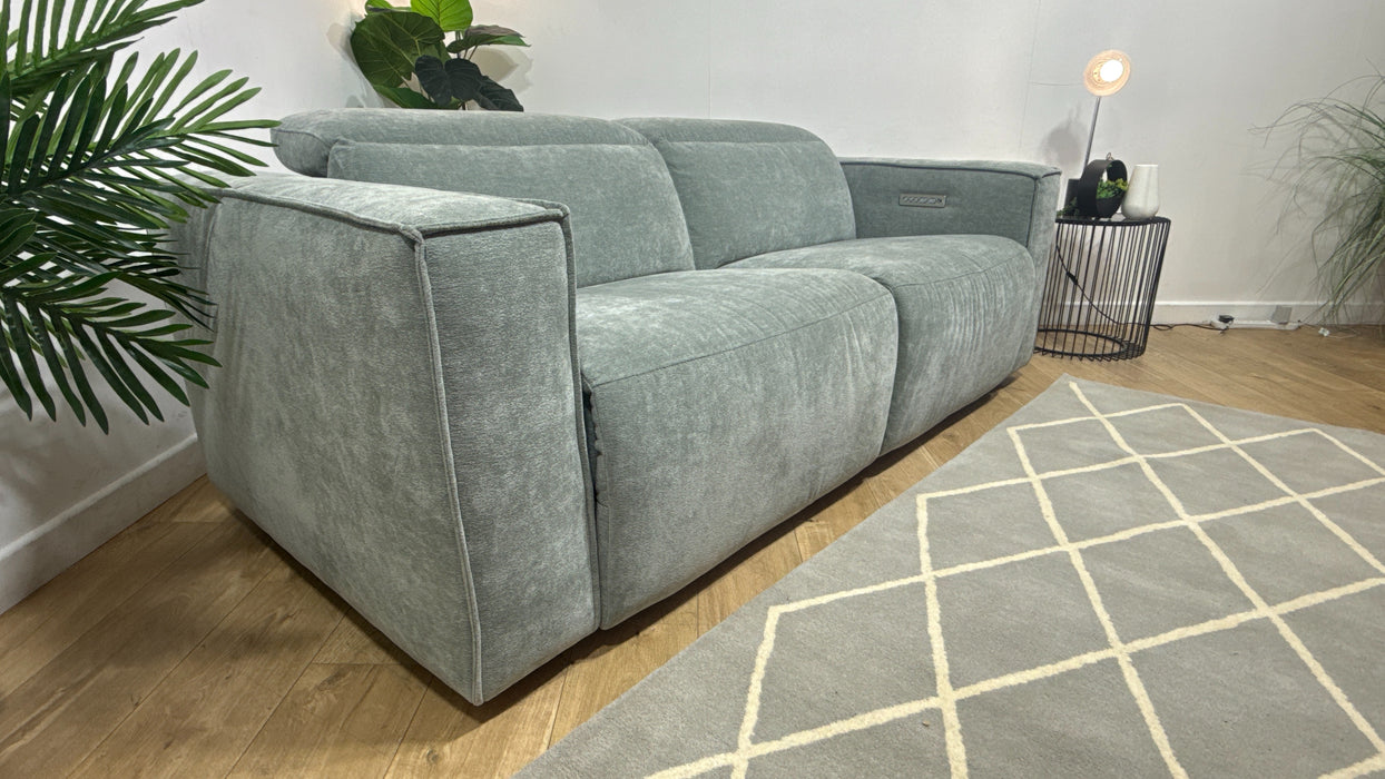 Sofology Horizon Fabric 2.5 Seater Power Recliner/Headrest in Textured Chenille Seafoam