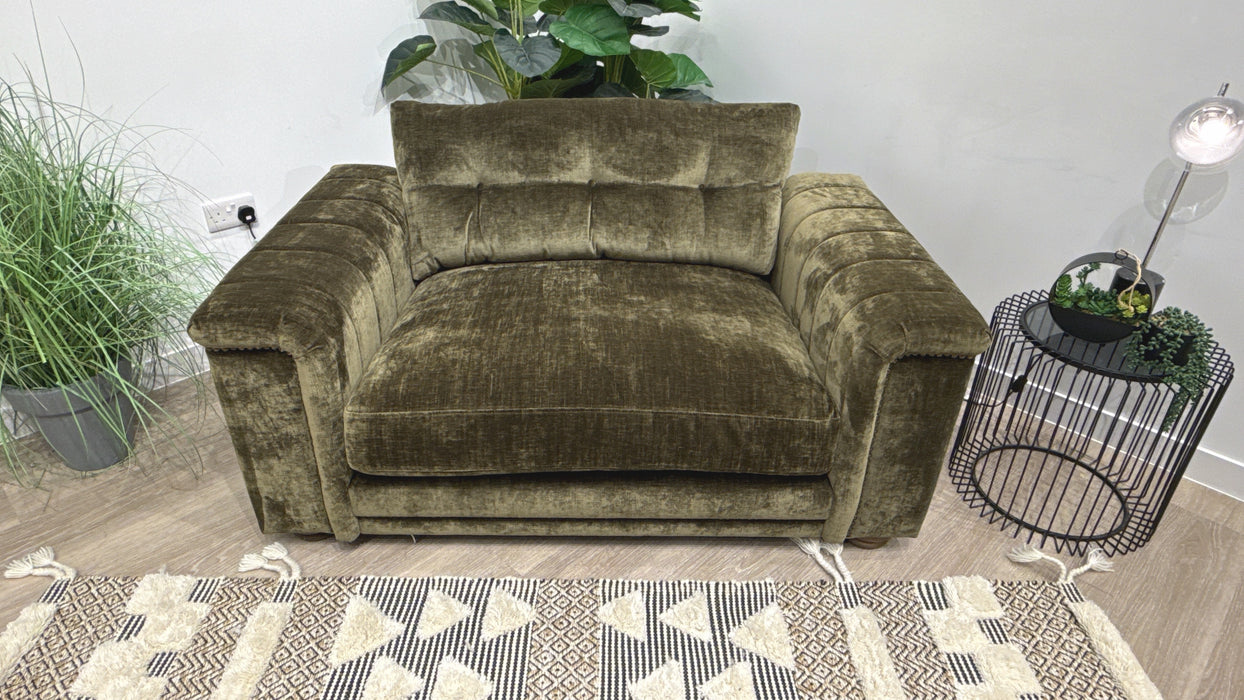 Sofology Regency Fabric Loveseat Foam Seat with Studs in Luxe Chenille Olive Mix