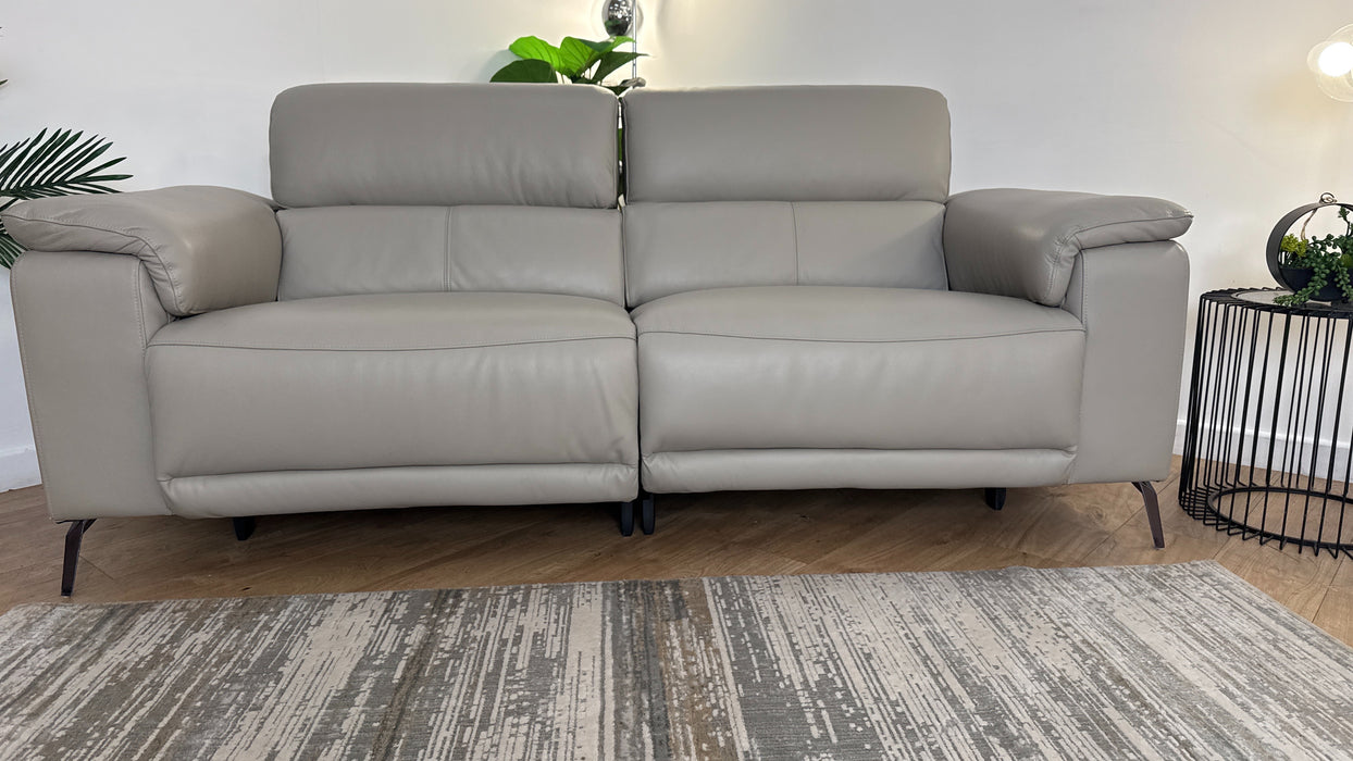 Sofology The Fratelli Leather 2.5 Seater Power Recliner/Headrest in Trusty Embossed Light Grey