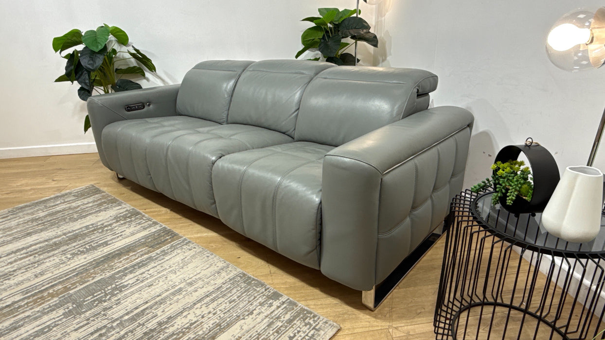 Sofology Marvella Leather 3 Seater Power Recliner/Headrest Heated Seat in Trusty Sheen Granite Teal