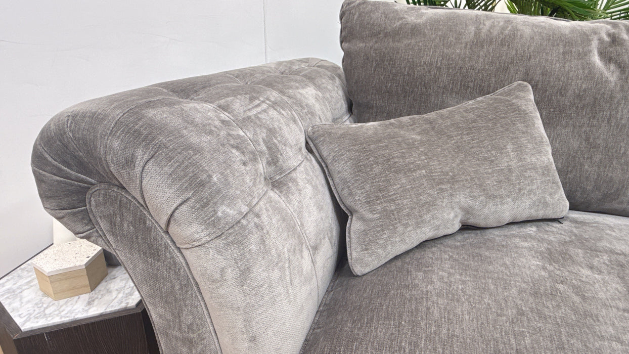 Sofology Highgrove Fabric Loveseat Full Back Extra Flex in Luxury Deep Pile Chenille Grey
