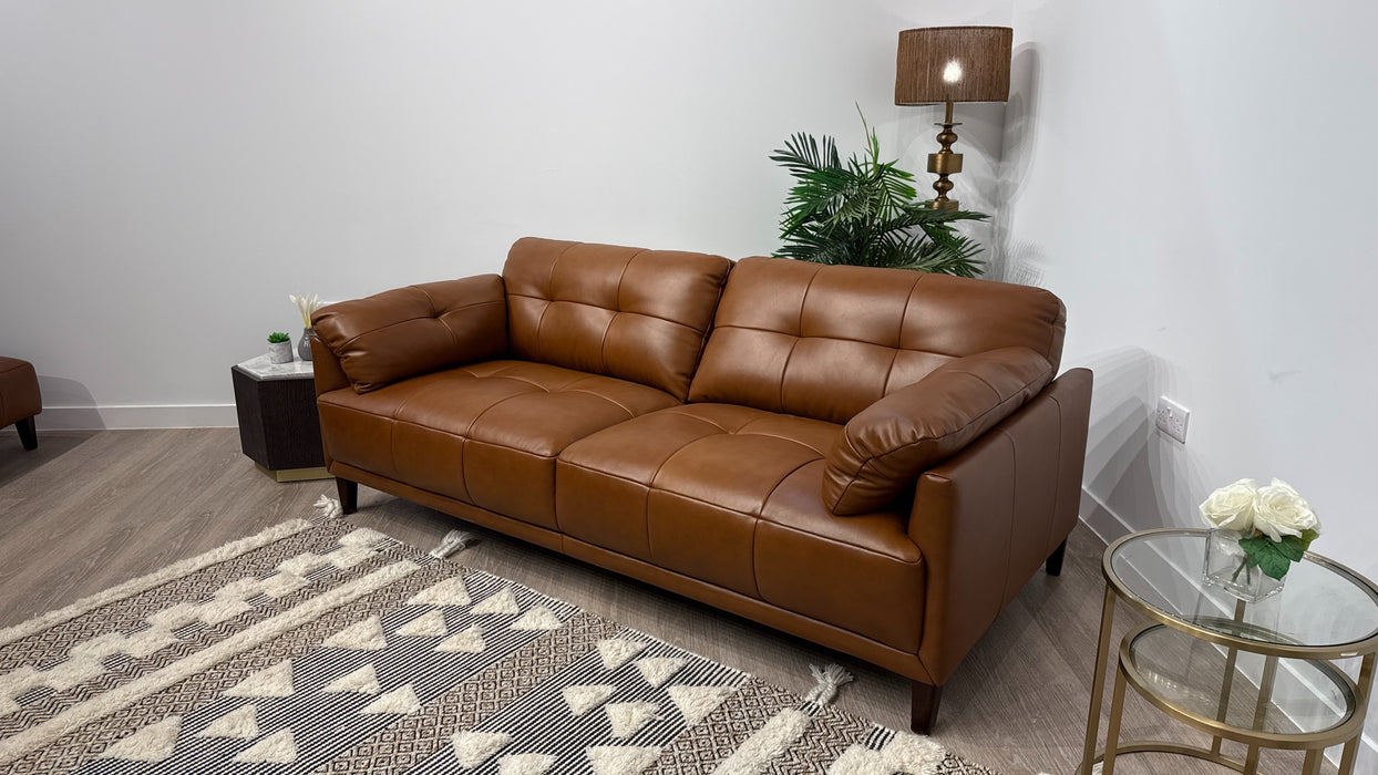Sofology 3 Seater Albie In Relaxed Soft Sheen Leather Brown