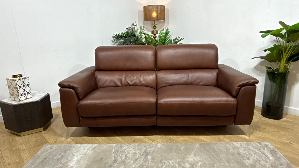 Sofology Illinois Leather 3 Seater Power Recliner/Headrest in Relaxed Soft Brown