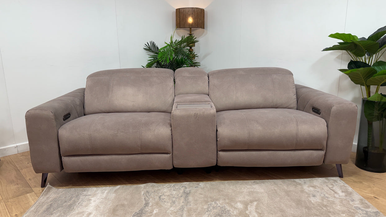 Sofology Allure Fabric 2.5 Seater Screen Console Power Recliner/Headrest Heated Seats Lumbar Support Speakers in Lifestyle Flecked Nutmeg