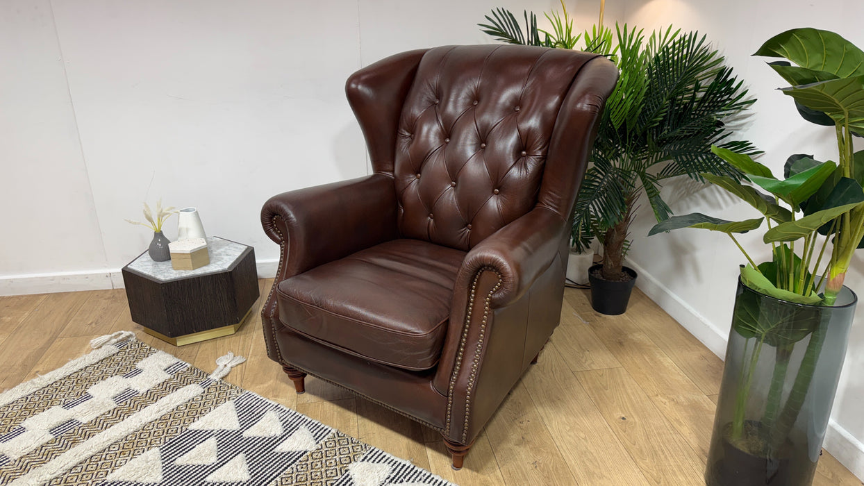 Sofology Darcy Leather Accent Wing Chair with Studs in Trusty Supersoft Sheen Chestnut
