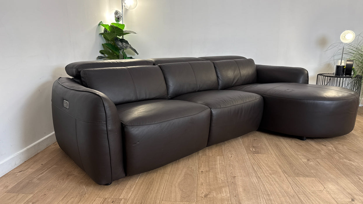 Sofology The Serene Leather 3 Chaise Power Recliner/Headrest in Trusty Matt Dark Brown