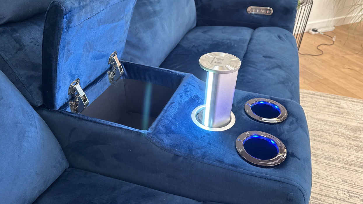 Sofology Renato Fabric 2.5 Seater Console Power Recliner in Heritage Velvet Royal