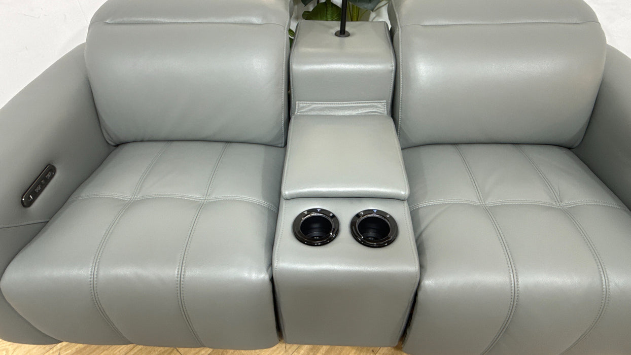 Sofology Marvella Leather 2 Seater Power Recliner/Headrest Heated Seats in Trusty Sheen Granite Teal