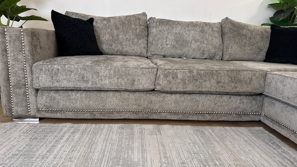 Sofology Midas Fabric 2 Corner 2 with Studs in Grey