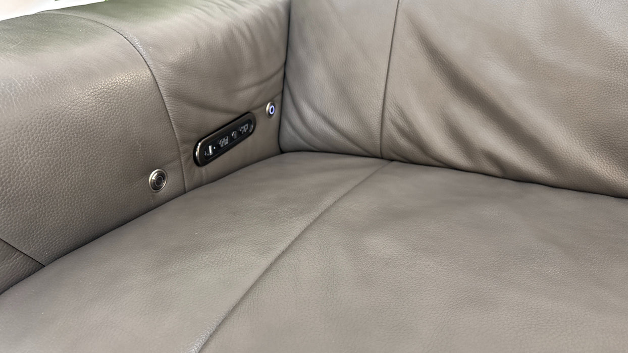 Sofology Lumiere Leather 4 Seater Chaise Power Recliner/Headrest Heated Seat in Trusty Embossed Grey