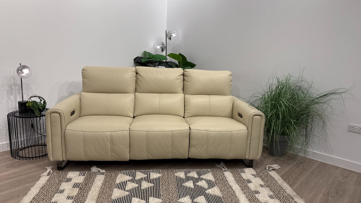Sofology Ravello Leather 3 Seater Power Recliner/Headrest Lumbar Support in Trusty Embossed Bone China