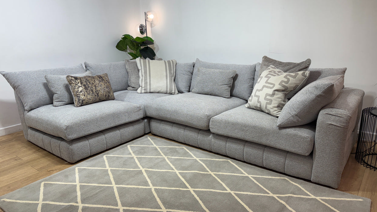Sofology Westwood Fabric Chaise 1 Corner 3 Silver Trim in Soft Boucle Silver Mix
