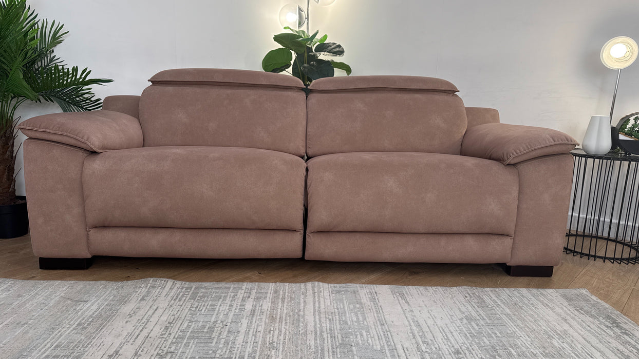 Sofology Benz Fabric 3 Seater Power Recliner/Headrest Heated Seat in Lifestyle Flecked Sand